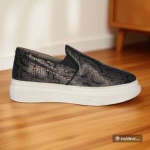 basket en cuir gris-noir "ref701"